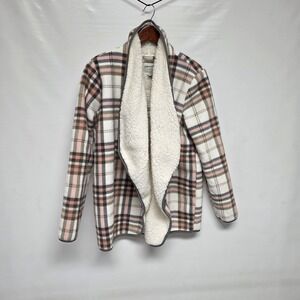 Sabrina Lauren Medium Shacket Sweater Warm Soft Ivy Blush Plaid Open Front